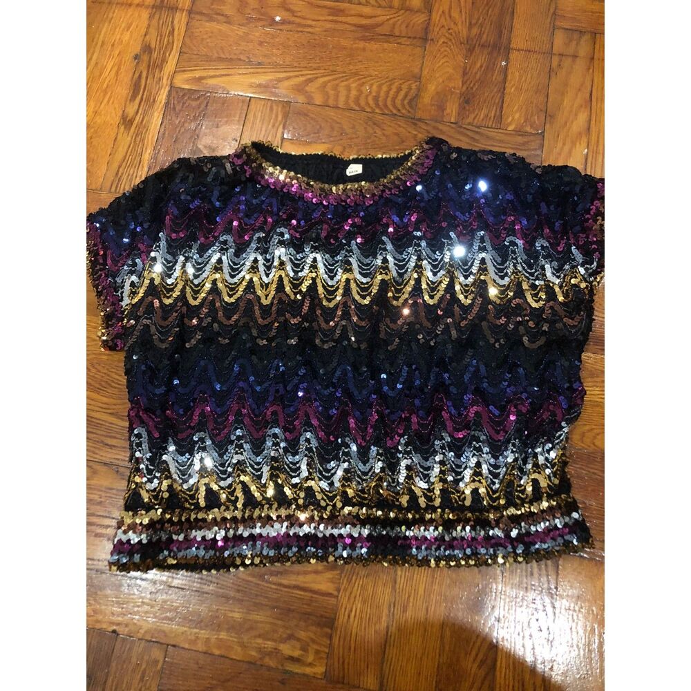 Vintage 70's DISCO Sequin Blouse Party Blouse 3XL
